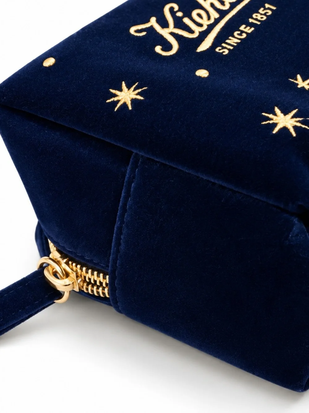 Kiehl's Navy Velvet Pouch with Gold Star Embroidery